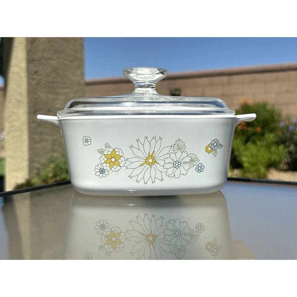 Corning Ware Floral Bouquet A 1 1/2 B 1.5 Q Casserole Dish Glass Lid Vintage 70s
